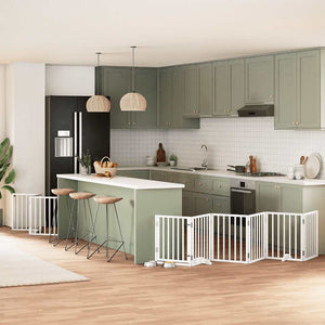 Hundgrind med dörr vikbar 9 paneler vit 450 cm poppel