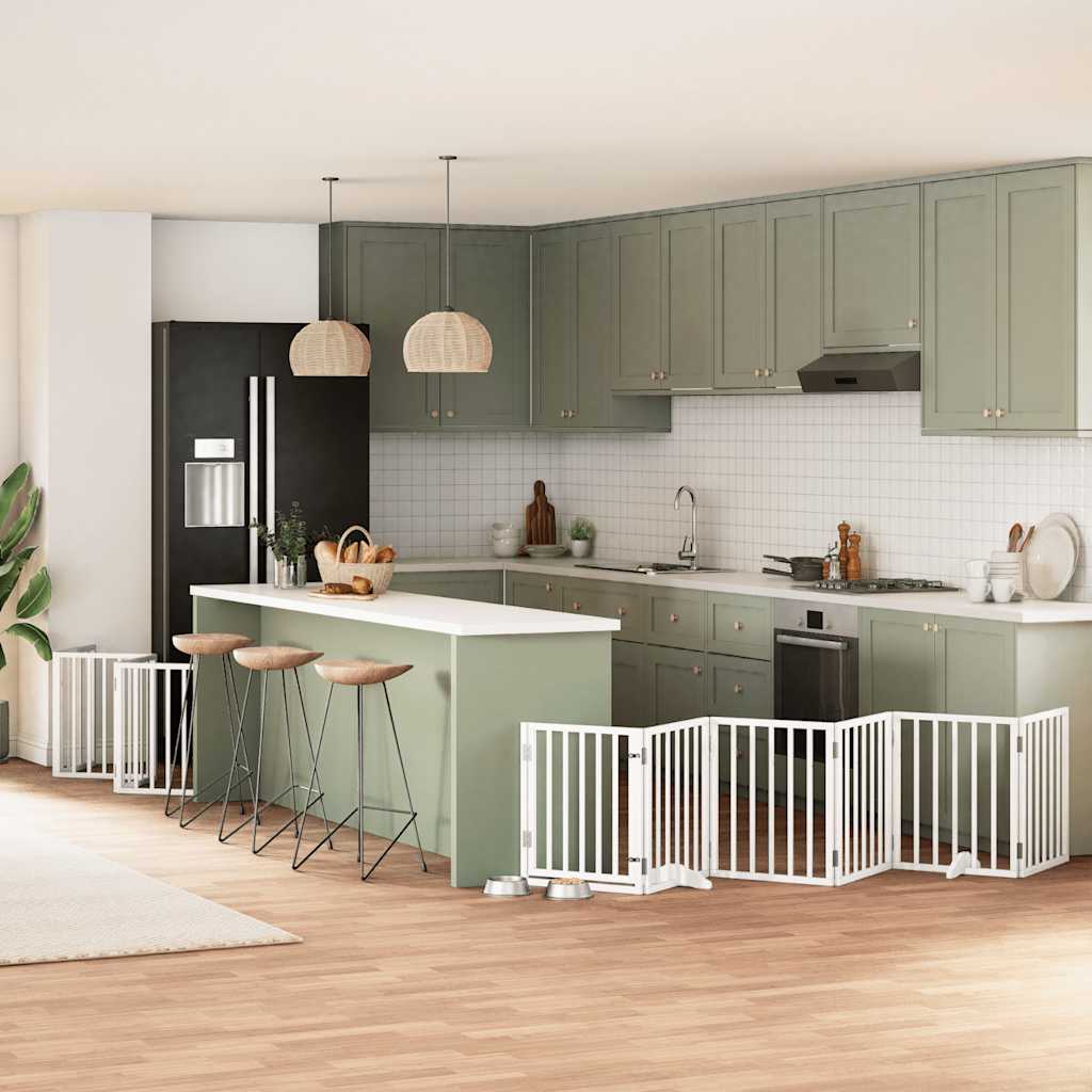 Hundgrind med dörr vikbar 12 paneler vit 600 cm poppel