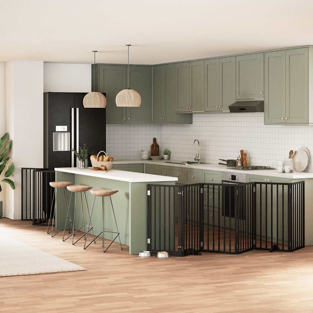 Hundgrind med dörr vikbar 9 paneler svart 450 cm poppel