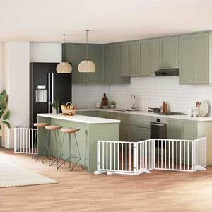 Hundgrind med dörr vikbar 8 paneler vit 640 cm poppel