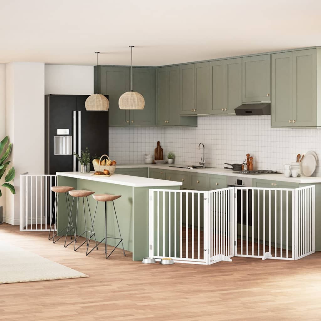 Hundgrind med dörr vikbar 10 paneler vit 800 cm poppel