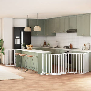 Hundgrind med dörr vikbar 12 paneler vit 960 cm poppel