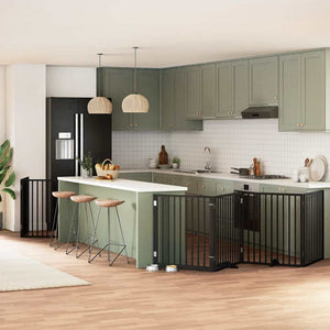 Hundgrind med dörr vikbar 8 paneler svart 640 cm poppel