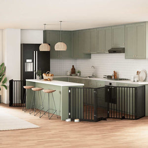 Hundgrind med dörr vikbar 10 paneler svart 800 cm poppel