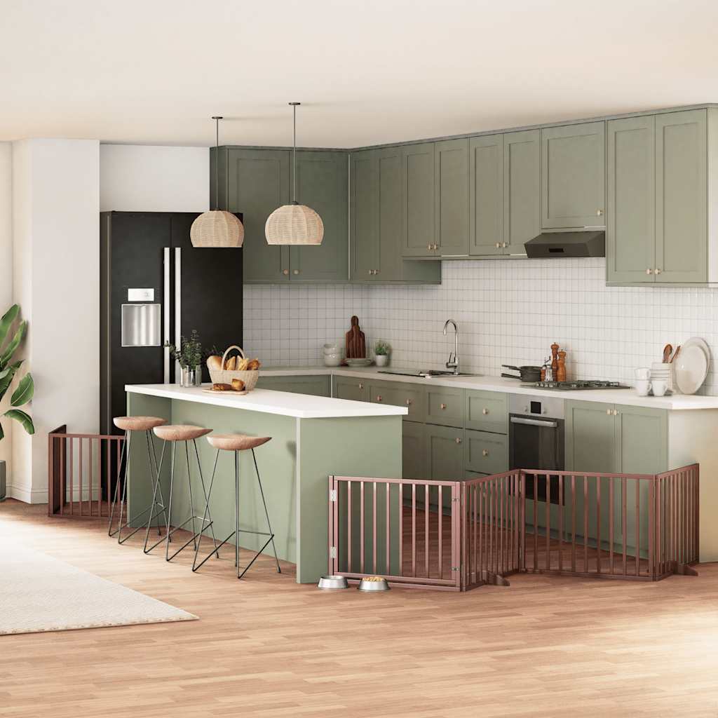 Hundgrind med dörr vikbar 8 paneler brun 640 cm poppel