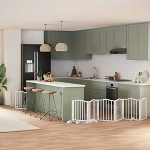 Hundgrind med dörr vikbar 9 paneler vit 450 cm poppel