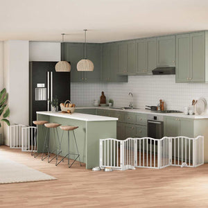 Hundgrind med dörr vikbar 15 paneler vit 750 cm poppel