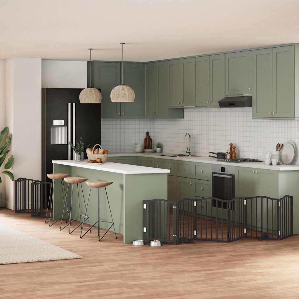 Hundgrind med dörr vikbar 15 paneler svart 750 cm poppel