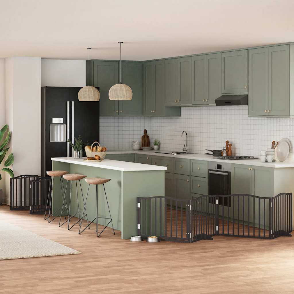 Hundgrind med dörr vikbar 12 paneler svart 960 cm poppel