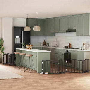 Hundgrind med dörr vikbar 12 paneler svart 960 cm poppel