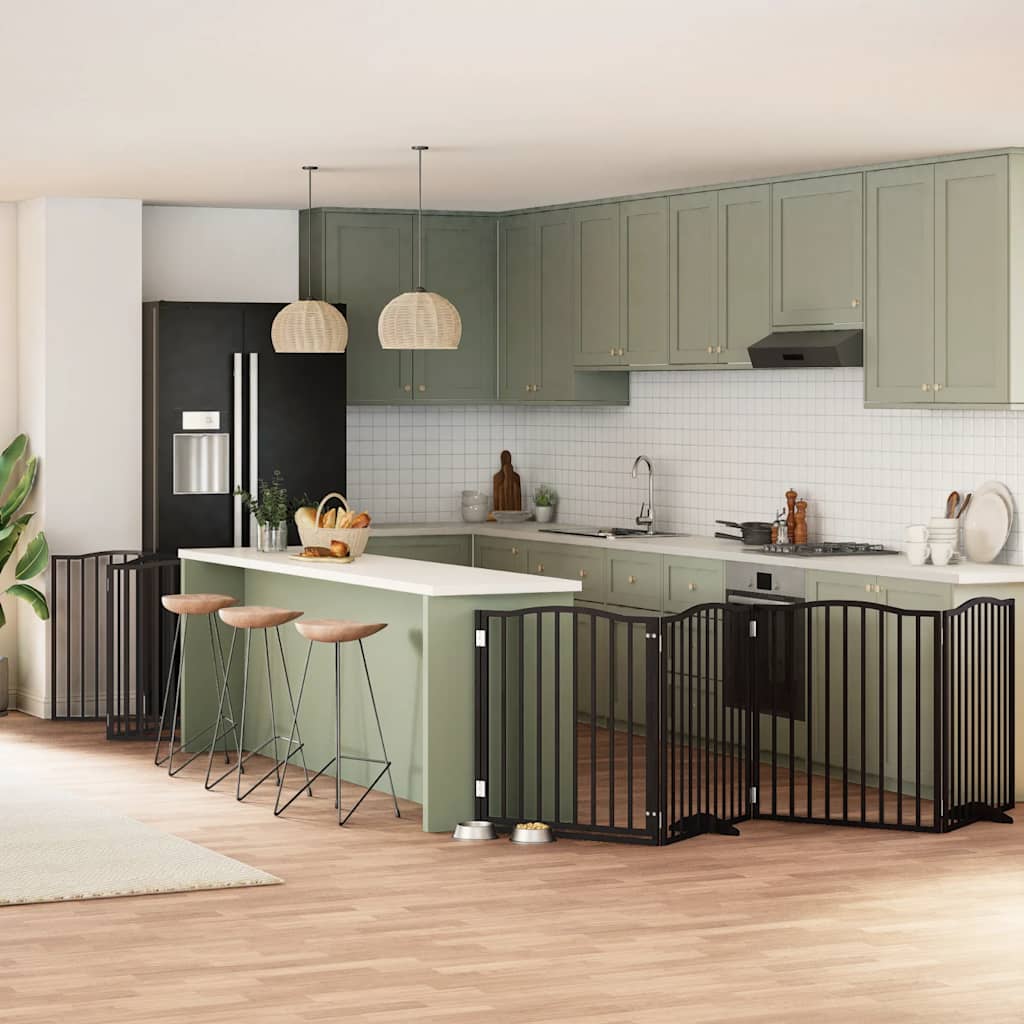 Hundgrind med dörr vikbar 12 paneler svart 960 cm poppel