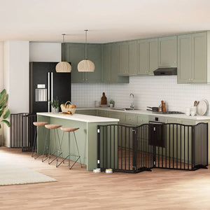 Hundgrind med dörr vikbar 12 paneler svart 960 cm poppel