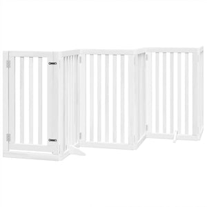 Hundgrind med dörr vikbar 9 paneler vit 450 cm poppel