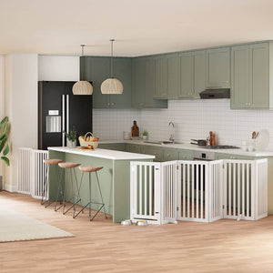 Hundgrind med dörr vikbar 9 paneler vit 450 cm poppel