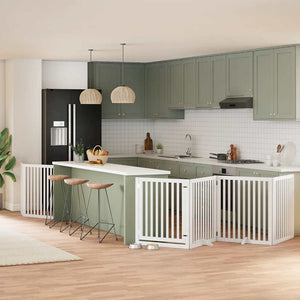 Hundgrind med dörr vikbar 6 paneler vit 480 cm poppel