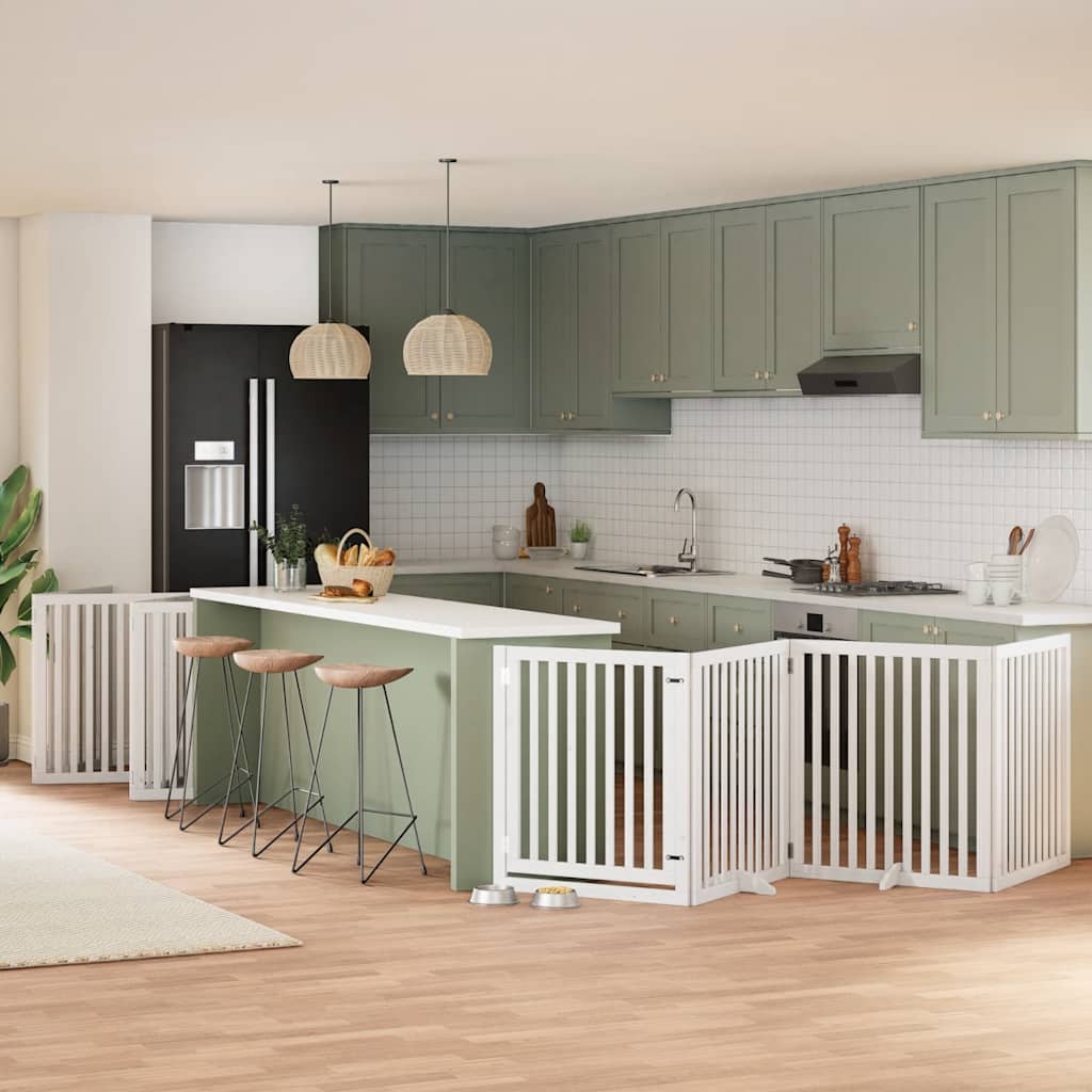 Hundgrind med dörr vikbar 12 paneler vit 960 cm poppel