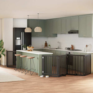 Hundgrind med dörr vikbar 6 paneler svart 480 cm poppel