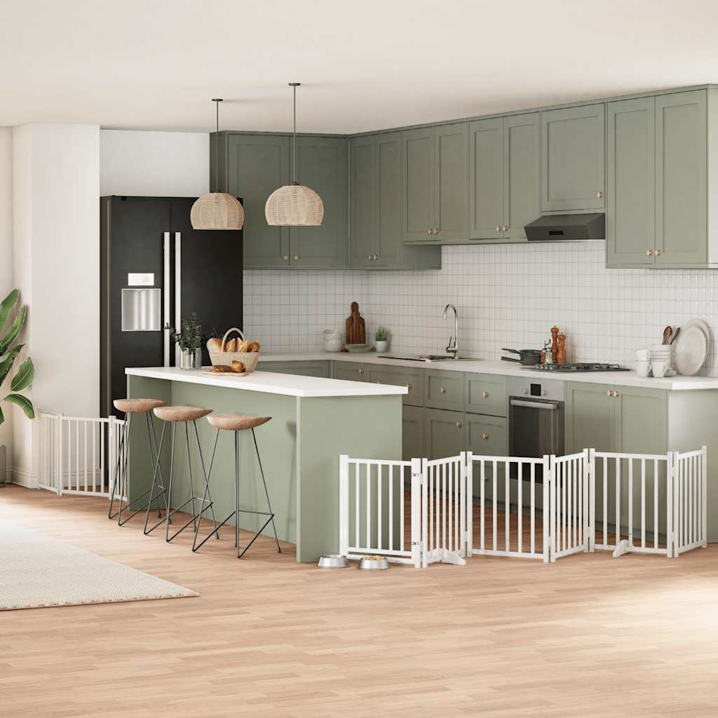 Hundgrind med dörr vikbar 9 paneler vit 450 cm poppel