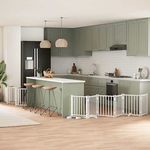 Hundgrind med dörr vikbar 15 paneler vit 750 cm poppel