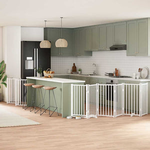 Hundgrind med dörr vikbar 15 paneler vit 750 cm poppel