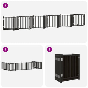 Hundgrind med dörr vikbar 12 paneler svart 600 cm poppel