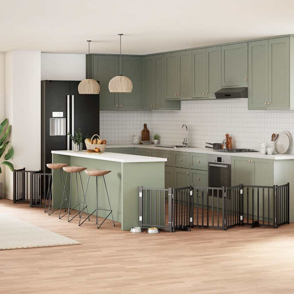 Hundgrind med dörr vikbar 15 paneler svart 750 cm poppel