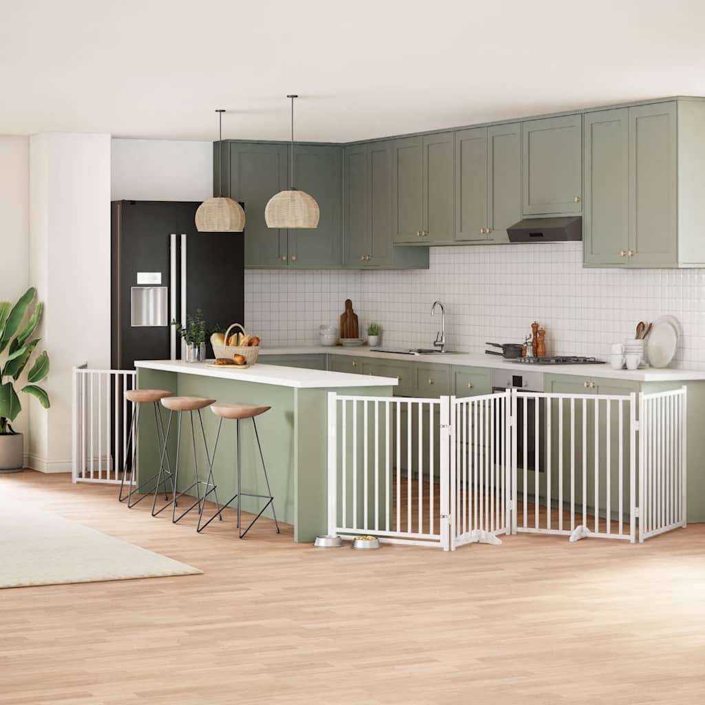 Hundgrind med dörr vikbar 10 paneler vit 800 cm poppel