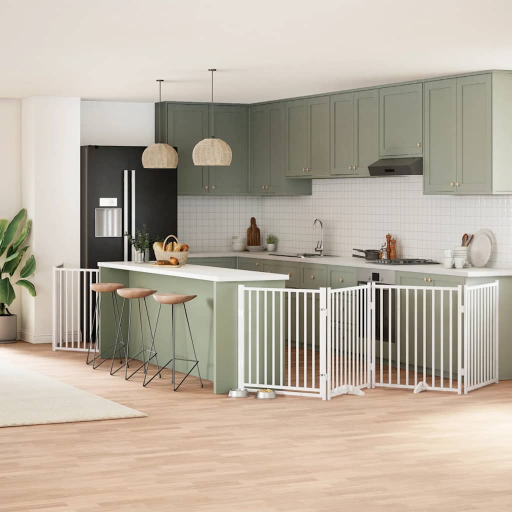 Hundgrind med dörr vikbar 12 paneler vit 960 cm poppel