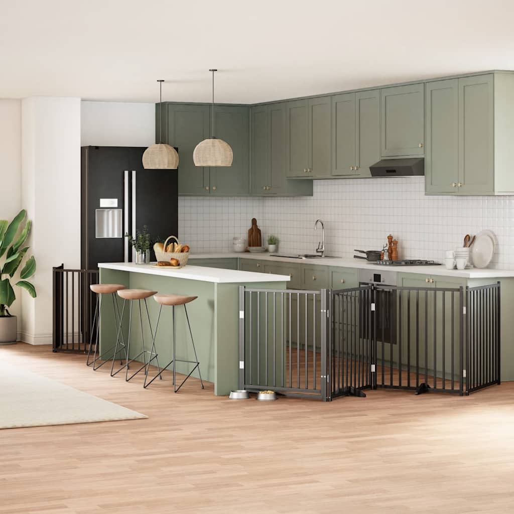 Hundgrind med dörr vikbar 8 paneler svart 640 cm poppel