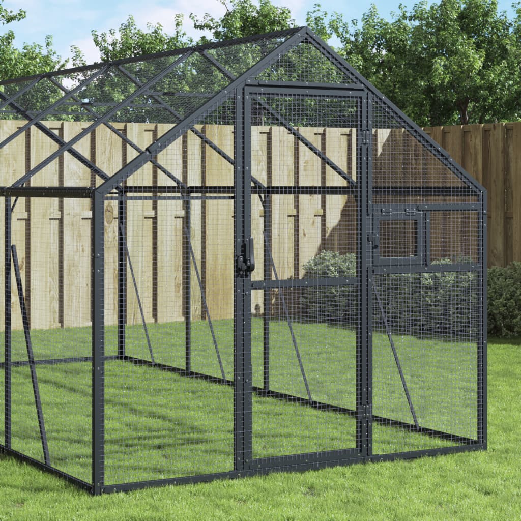 Fågelvoljär antracit 1,79x8x1,85 m aluminium