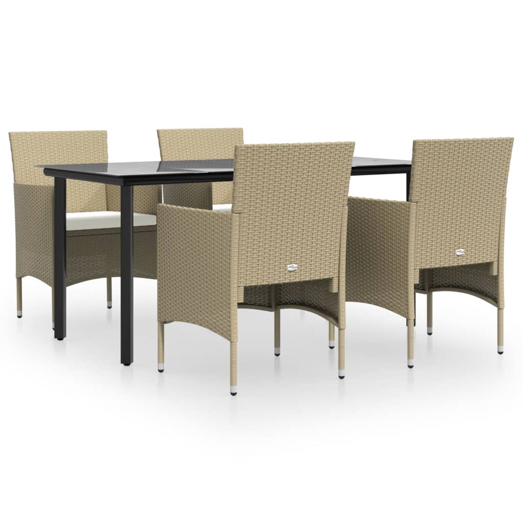 Matgrupp för trädgården med dynor 5 delar beige och svart
