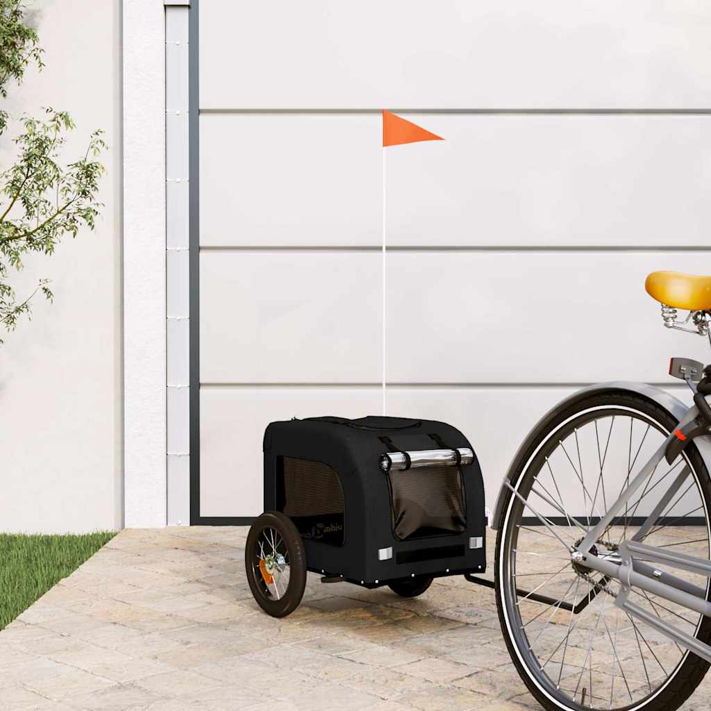 Cykelvagn för djur svart oxfordtyg och järn