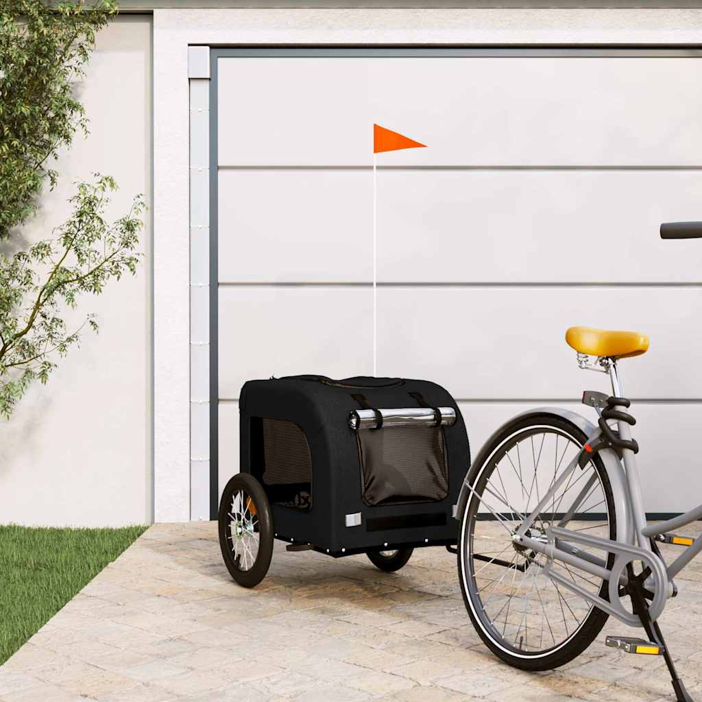 Cykelvagn för djur svart oxfordtyg och järn