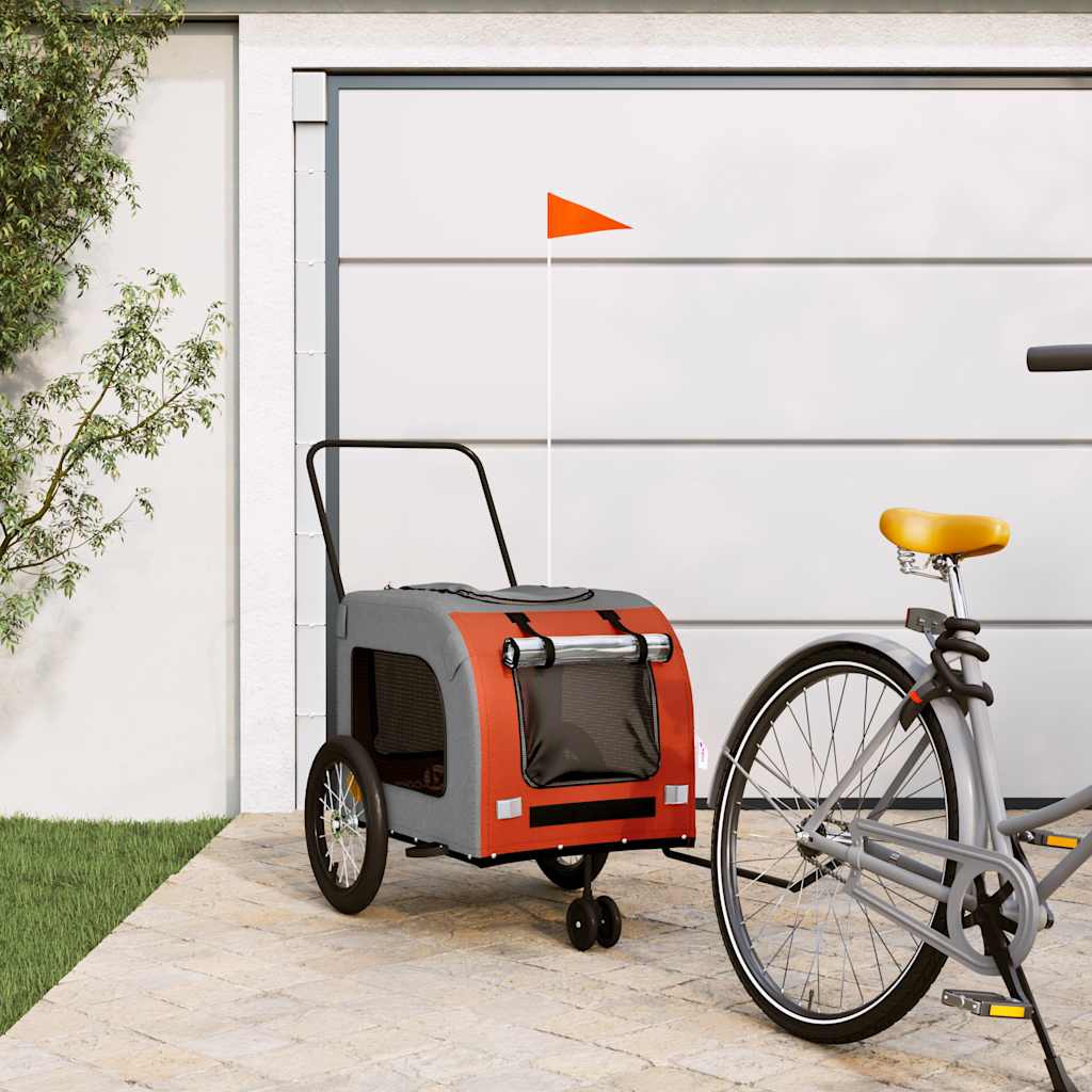 Cykelvagn för djur orange och grå oxfordtyg och järn
