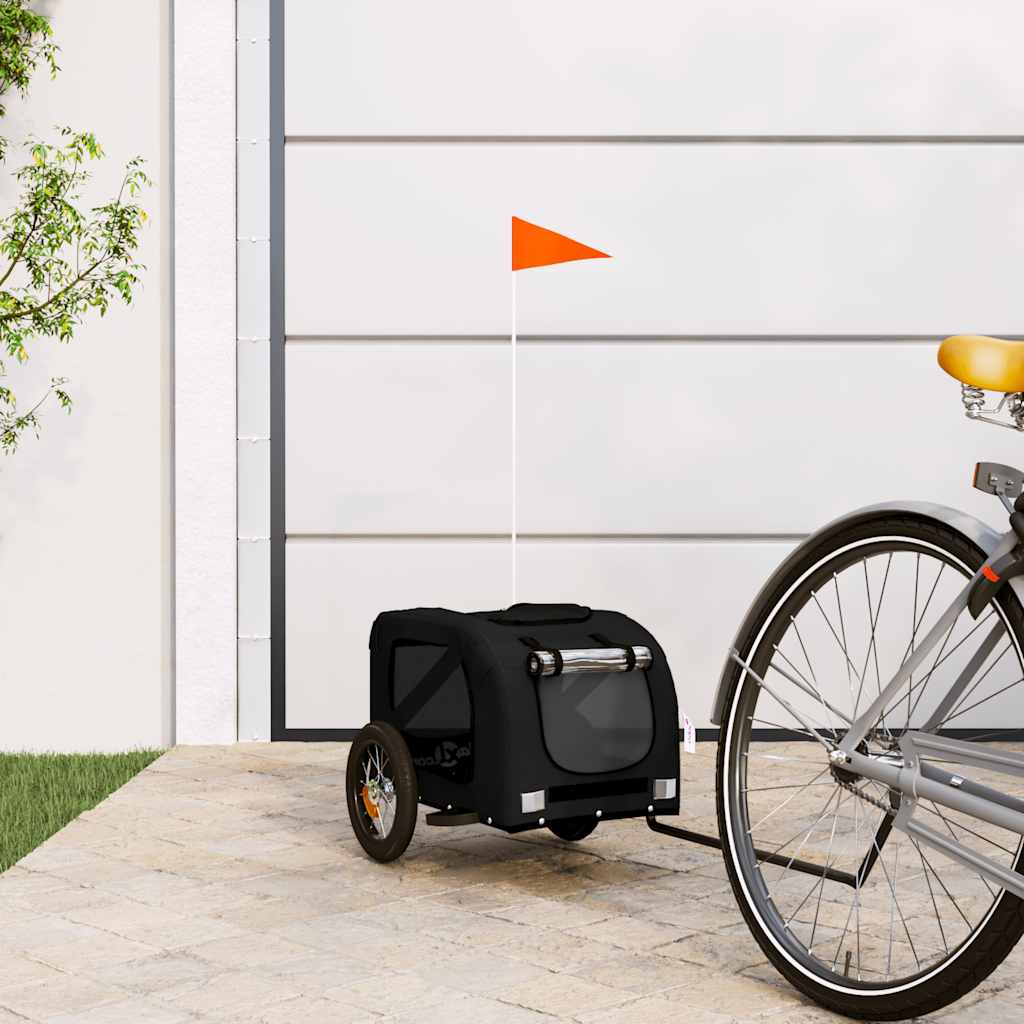 Cykelvagn för djur svart oxfordtyg och järn