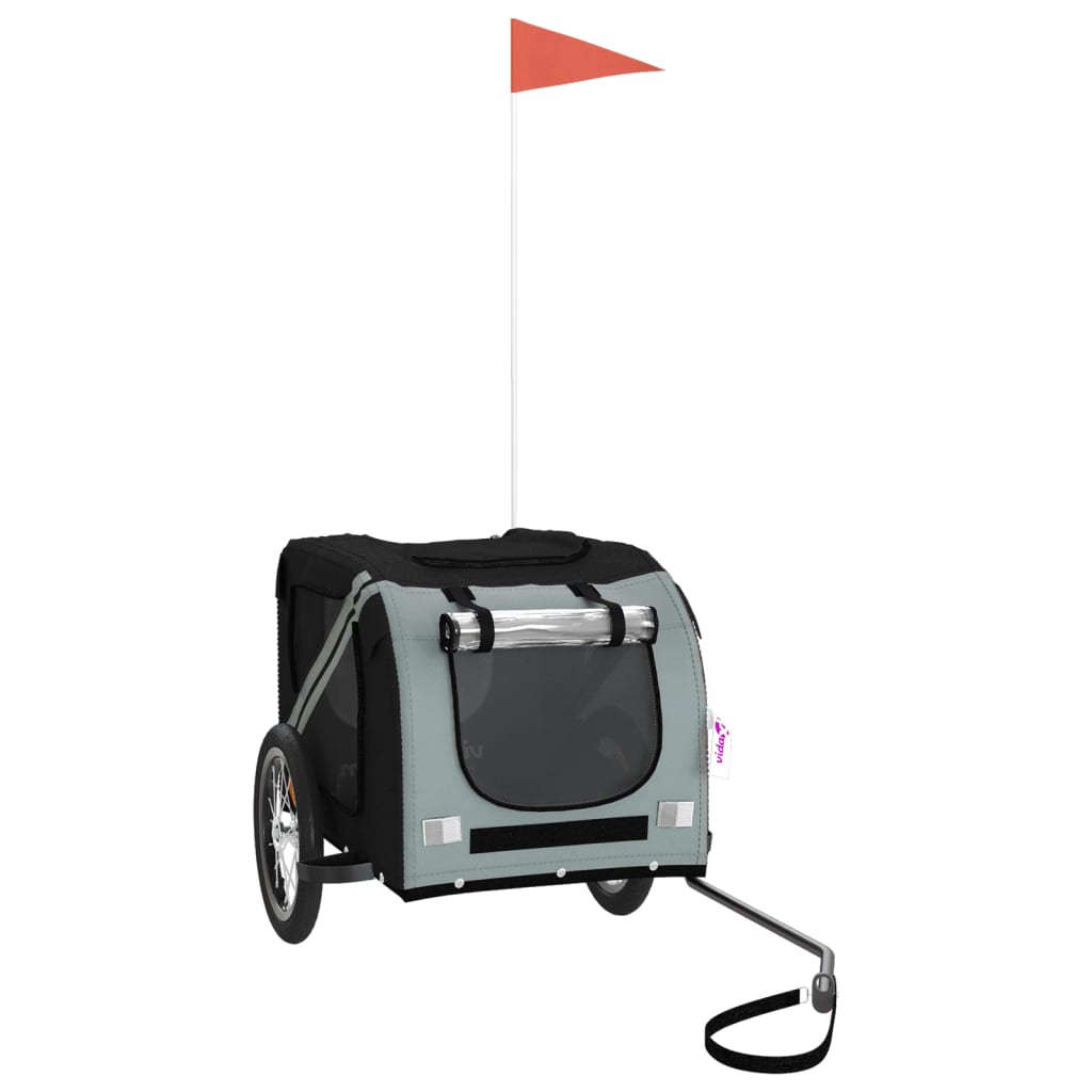 Cykelvagn för djur svart och grå oxfordtyg och järn