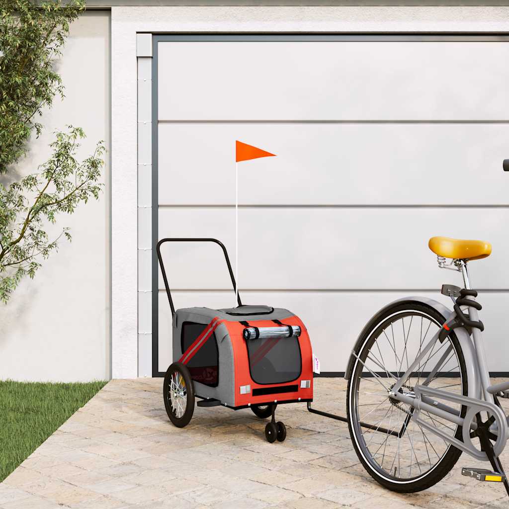 Cykelvagn för djur orange och grå oxfordtyg och järn