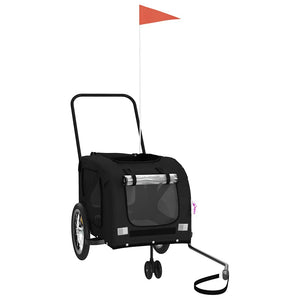 Cykelvagn för djur svart oxfordtyg och järn