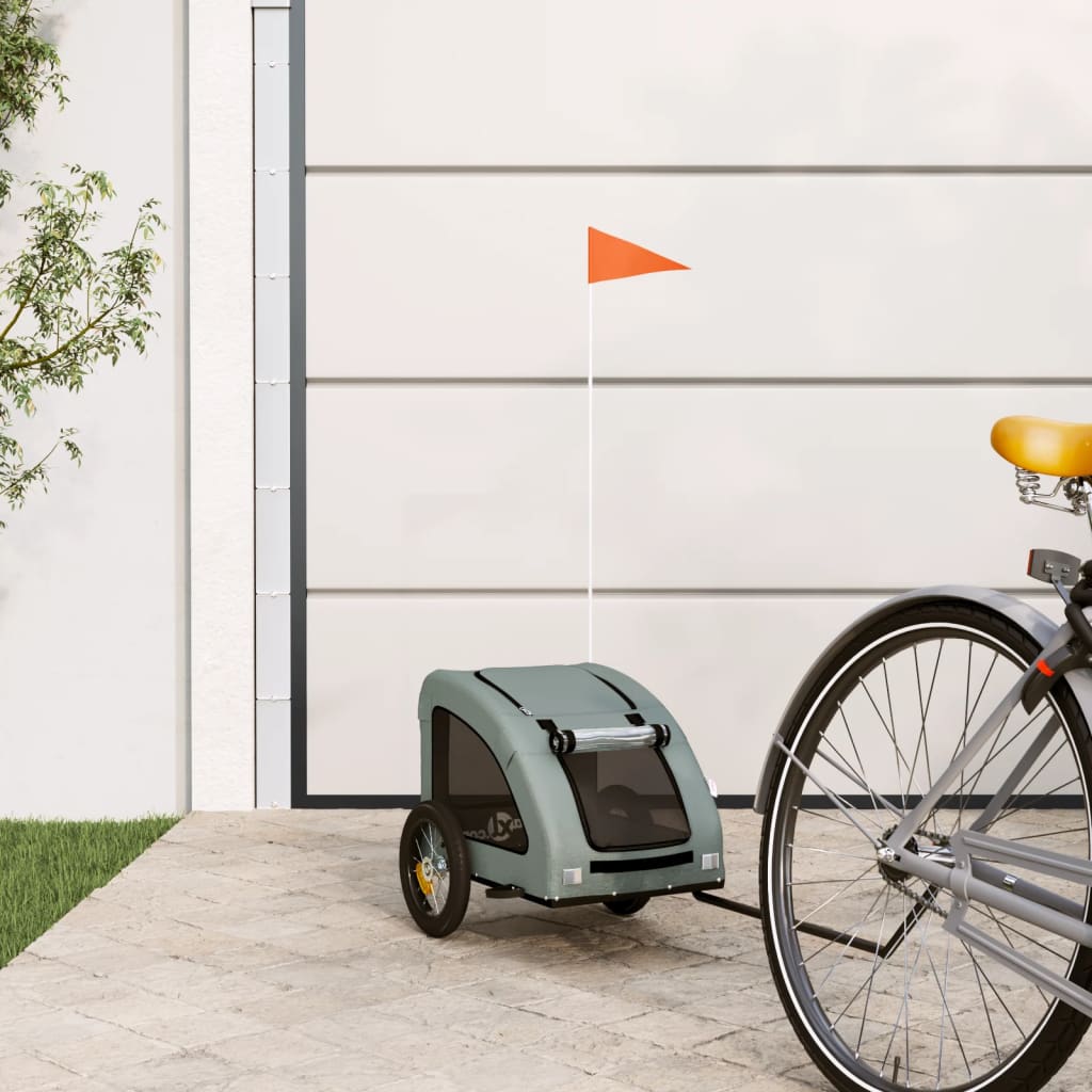 Cykelvagn för djur grå oxfordtyg och järn