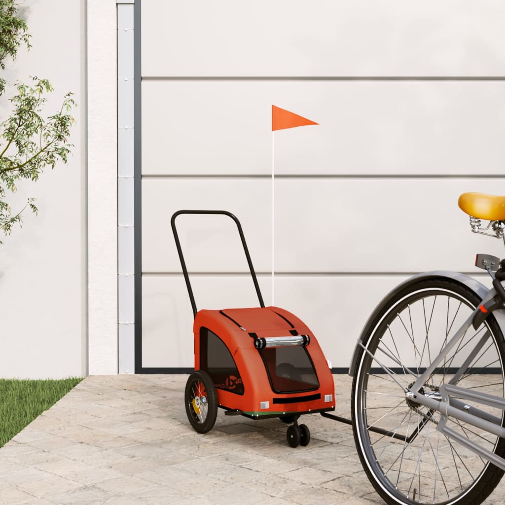 Cykelvagn för djur orange och grå oxfordtyg och järn