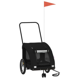 Cykelvagn för djur svart oxfordtyg och järn