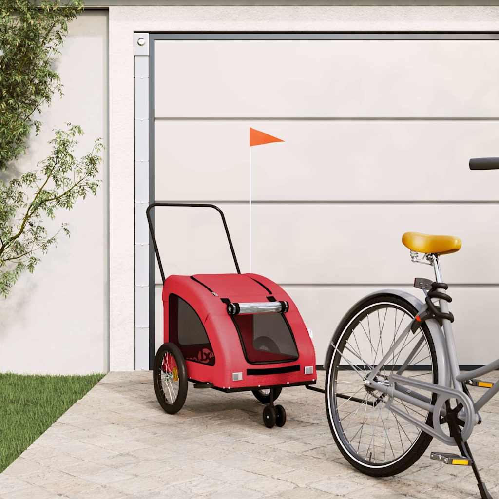 Cykelvagn för djur röd oxfordtyg och järn