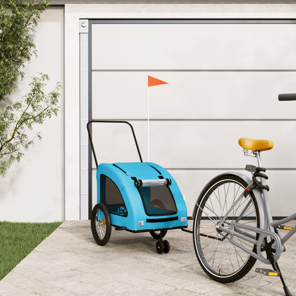 Cykelvagn för djur blå oxfordtyg och järn