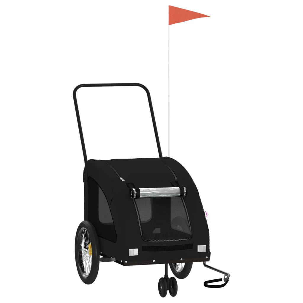 Cykelvagn för djur svart oxfordtyg och järn