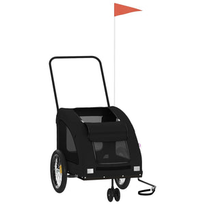 Cykelvagn för djur svart oxfordtyg och järn