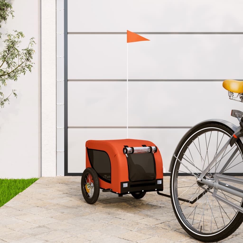 Cykelvagn för djur orange och svart oxfordtyg och järn