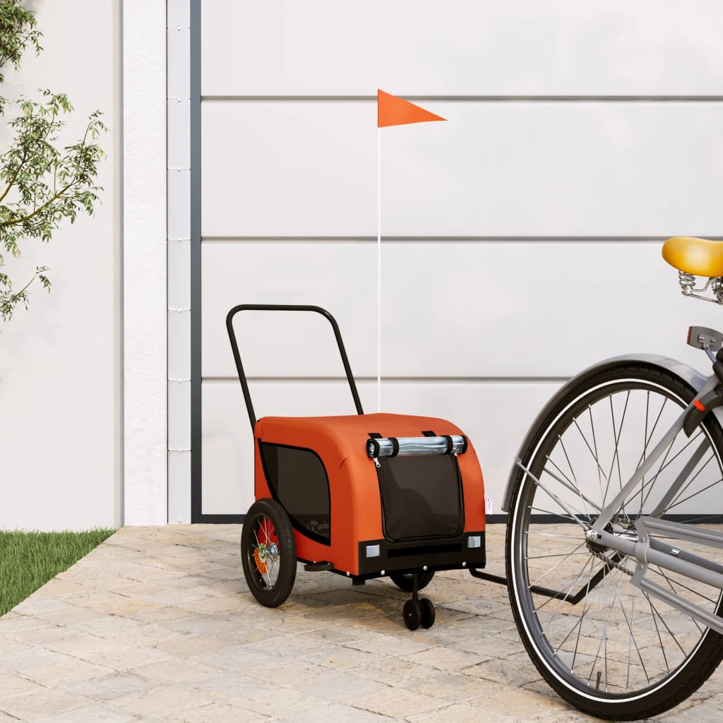 Cykelvagn för djur orange och svart oxfordtyg och järn