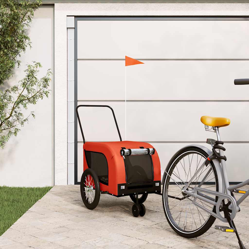 Cykelvagn för djur orange och svart oxfordtyg och järn