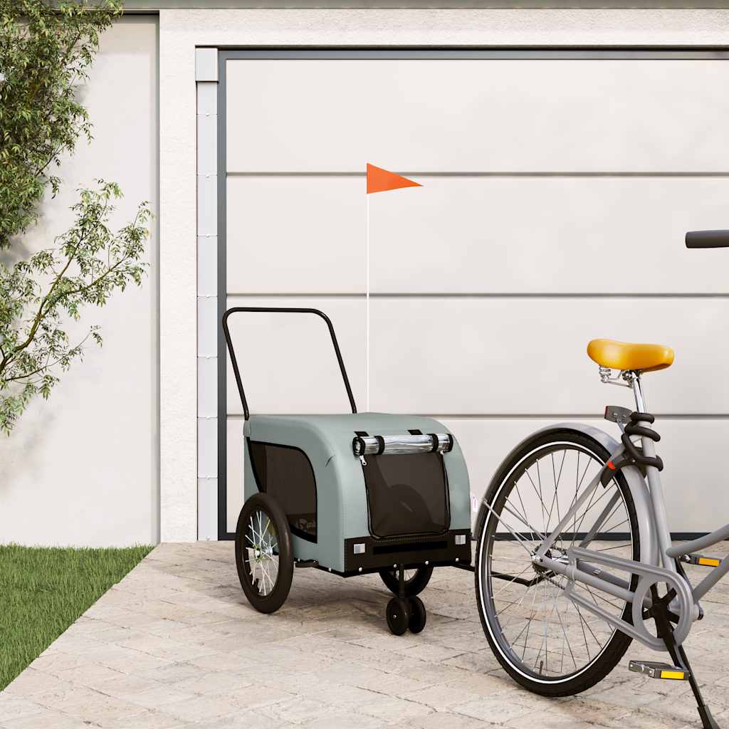 Cykelvagn för djur grå och svart oxfordtyg och järn