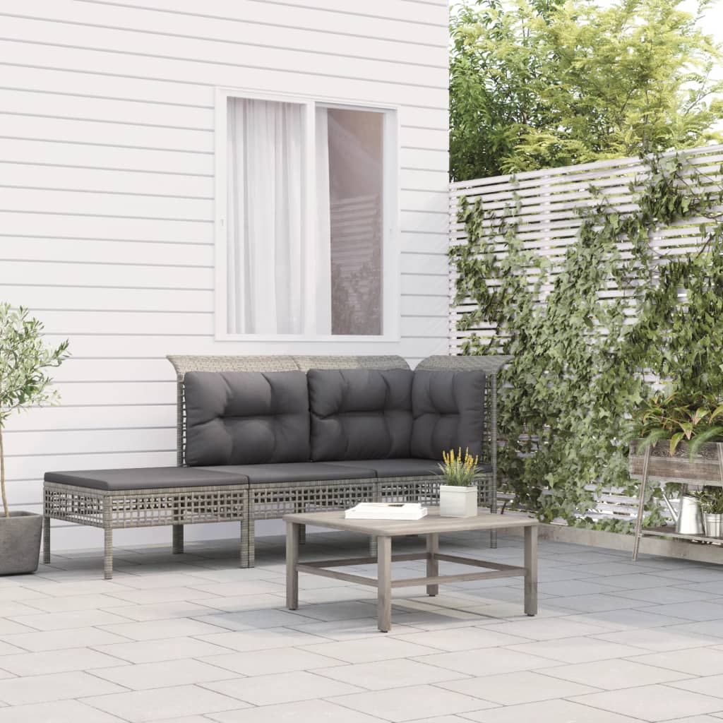 Loungegrupp med dynor 3 delar konstrottning grå